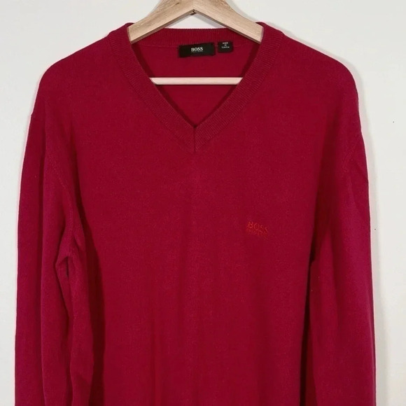 Hugo Boss V-neck Cotton Wool Blended  Sweater With Logo Embroidery - Picture 4 of 10